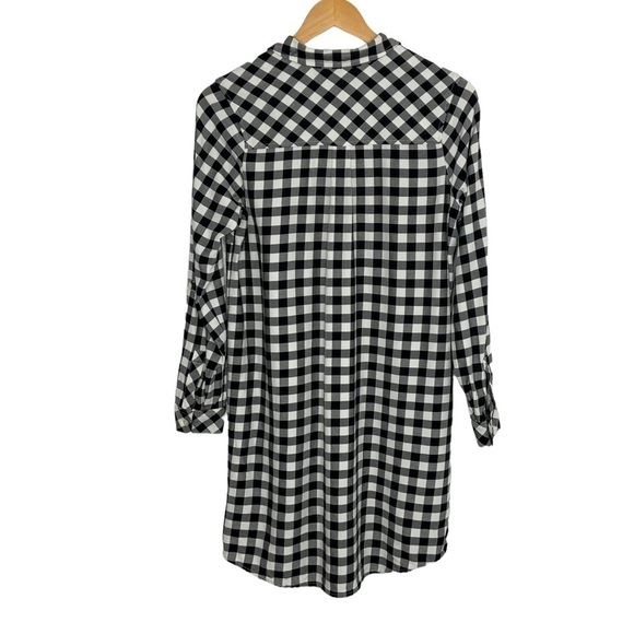 J Jill Womens Gingham Buffalo Check plaid Shirt Dress Sz XS Black White Pockets - Picture 2 of 8